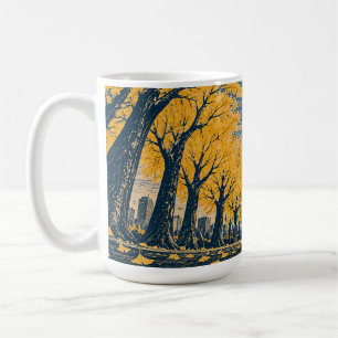 Golden Ginkgo Trees Fall Woodblock-Style Mug