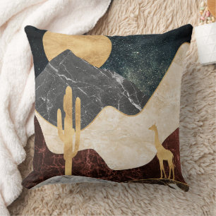 Golden Giraffe Desert Landscape & Marble Mountain Cushion