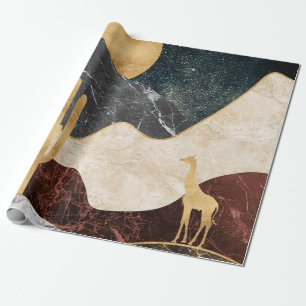 Golden Giraffe Desert Landscape & Marble Mountain Wrapping Paper