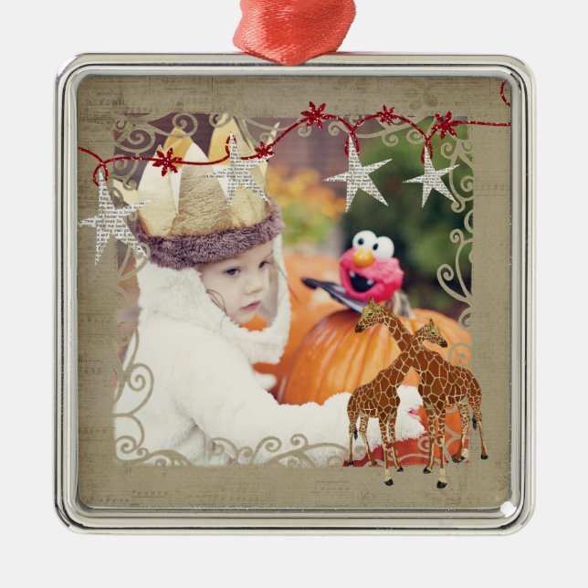 Golden Giraffes  Starry Night Photo Ornament (Front)