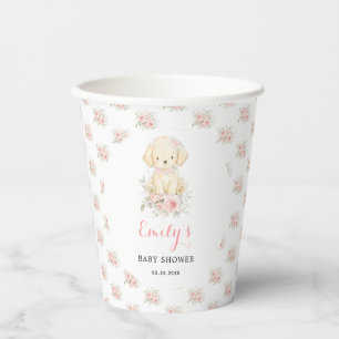 Golden Girl Baby Shower Floral Puppy Retriever Paper Cups
