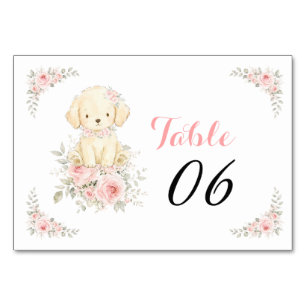 Golden Girl Baby Shower Retriever Puppy Floral Table Number