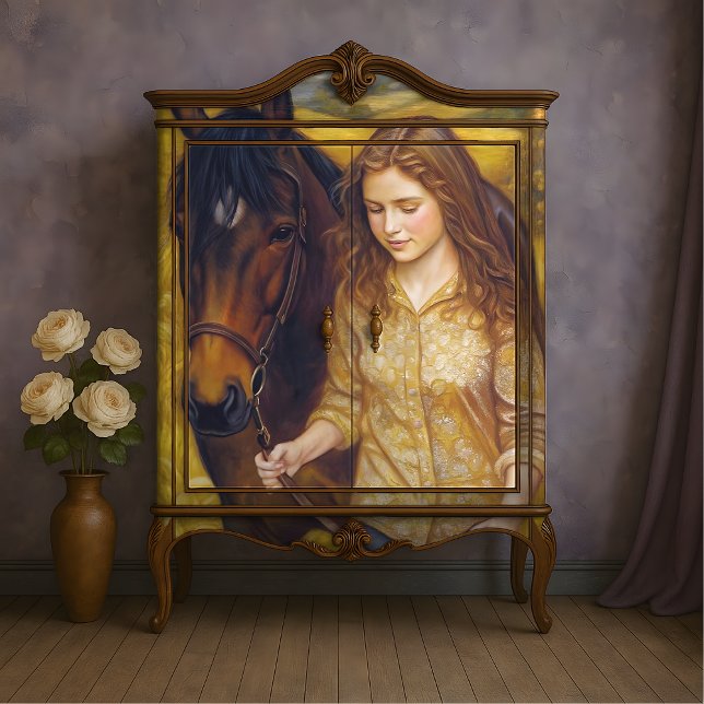 Golden Girl Chestnut Horse Autumn Fields Decoupage Tissue Paper (Golden Girl with Chestnut Horse - Autumn Fields Decoupage Tissue Paper)