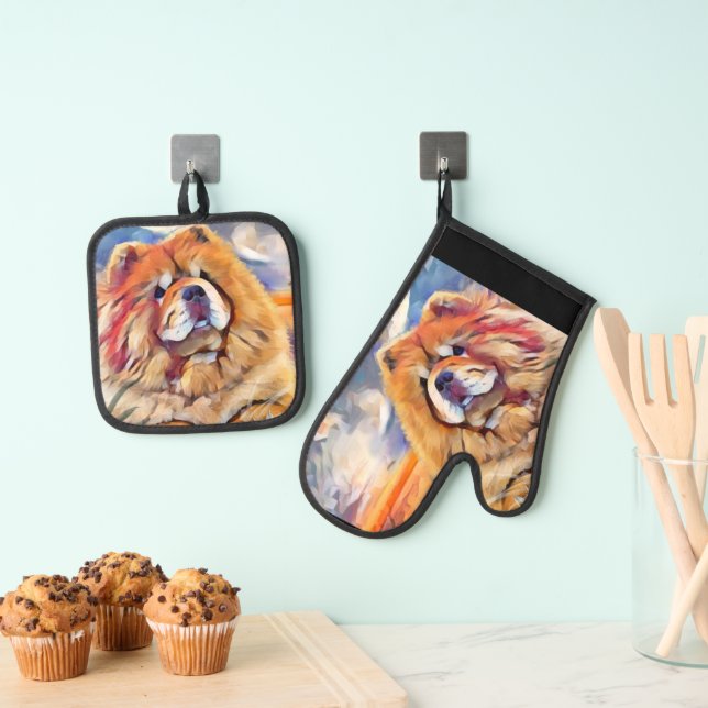 GOLDEN GIRL chow Oven Mitt & Pot Holder Set (Insitu(Hanging))