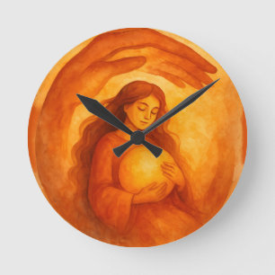 Golden Girl Holding Light Warm Protective Art Round Clock