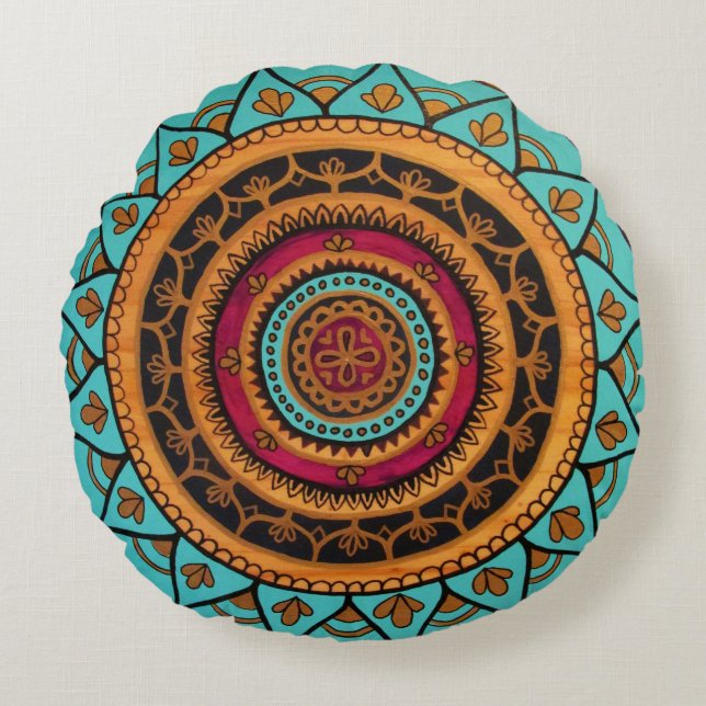 Golden Girl Round Throw Pillow (Front)