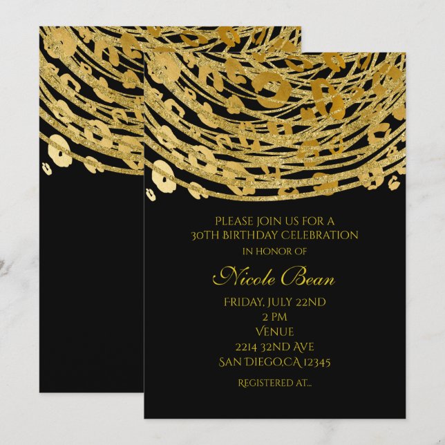 Golden Glam Cheetah Print Exotic Party Invitations (Front/Back)