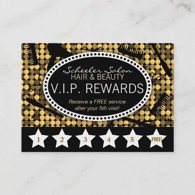 Golden Glam Custom Salon Loyalty Punch Card (Front)