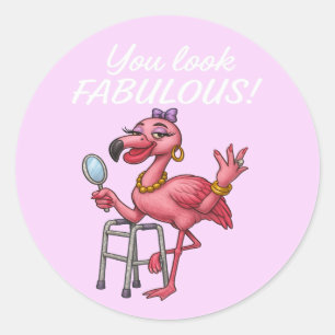 Golden Glam Flamingo Classic Round Sticker