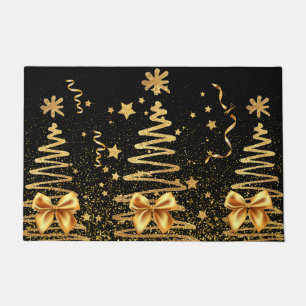 Golden glam mettalic Xmas sparkling elegant  black Doormat