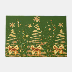 Golden glam modern glitter trees traditional green doormat