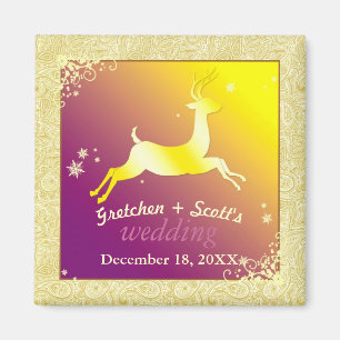 Golden Glam Reindeer Wedding Invitation Magnet