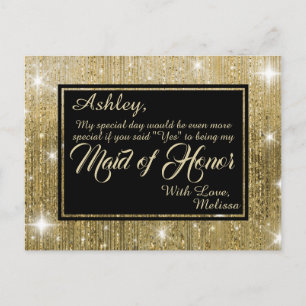 Golden Glam - Will You Be My Maid of Honour? Invitation Postcard