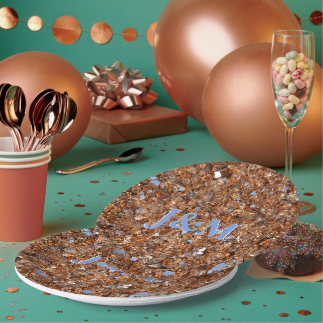 Golden Glass Bronze with Initials Paper Plate (Multi)