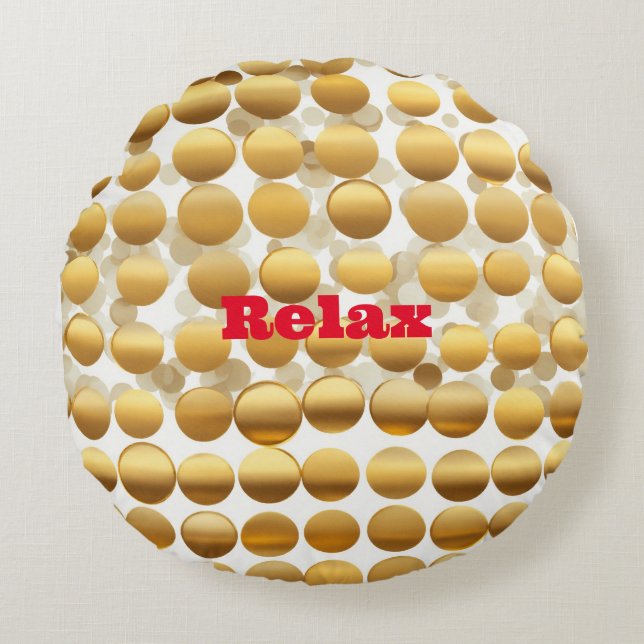 "Golden Gleam: Polka Dot Round Throw Pillow" Cushion (Front)