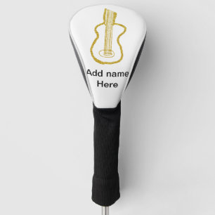 Golden glitter acoustic guitar add name doodle golf head cover