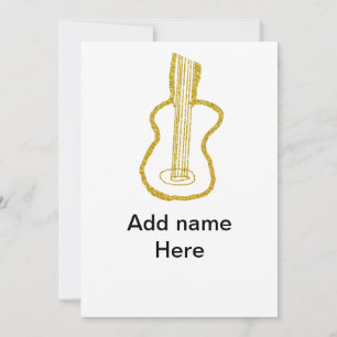 Golden glitter acoustic guitar add name doodle invitation