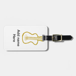 Golden glitter acoustic guitar add name doodle luggage tag