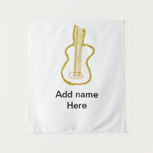 Golden glitter acoustic guitar add name doodle  tapestry