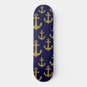 Golden Glitter Anchor Sailing Nautical Captain Skateboard