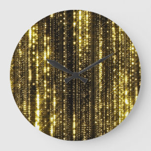 Golden Glitter: Bokeh Particles Background Large Clock