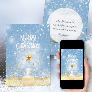 Golden Glitter Candle Christmas Holiday Card