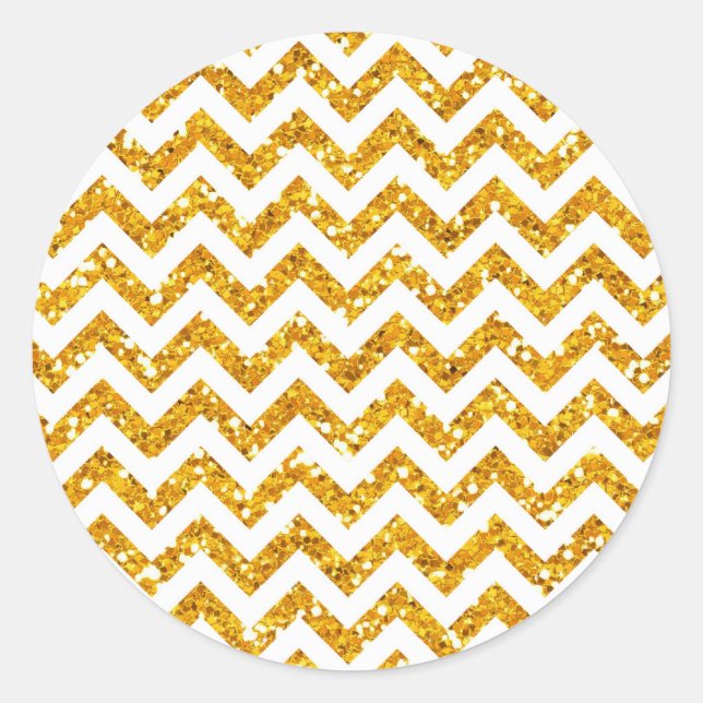 Golden Glitter Chevron Pattern Classic Round Sticker (Front)