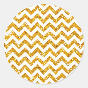 Golden Glitter Chevron Pattern Classic Round Sticker