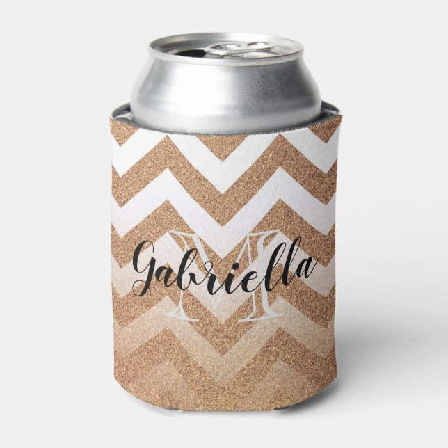 Golden Glitter Chevrons Can Cooler (Can Front)