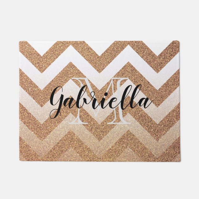 Golden Glitter Chevrons Doormat (Front)