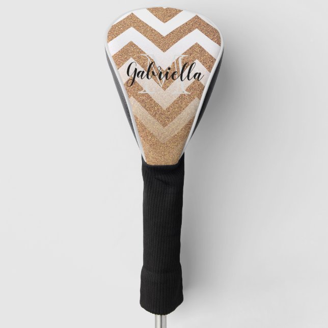 Golden Glitter Chevrons Golf Head Cover (Front)