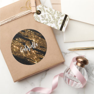 Golden Glitter Classic Round Sticker