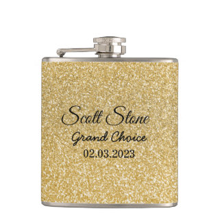 Golden Glitter Custom Text Hip Flask
