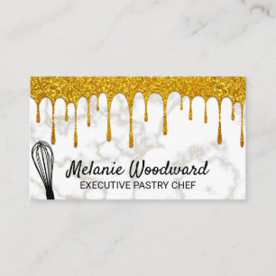 Golden Glitter Drip Gold Marble and Whisk Business Card