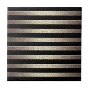 Golden glitter gradient striped lined stripes blac ceramic tile