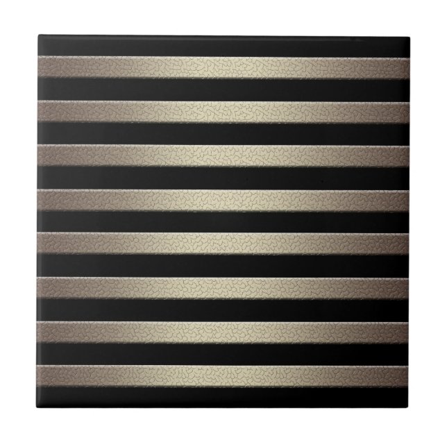 Golden glitter gradient striped lined stripes blac ceramic tile (Front)