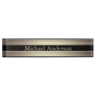 Golden glitter gradient striped lined stripes blac nameplate