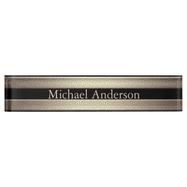 Golden glitter gradient striped lined stripes blac nameplate (Front)
