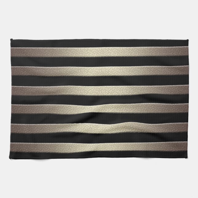 Golden glitter gradient striped lined stripes blac tea towel (Horizontal)