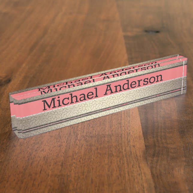 Golden glitter gradient striped lined stripes cora nameplate (Side)