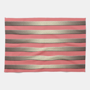 Golden glitter gradient striped lined stripes cora tea towel