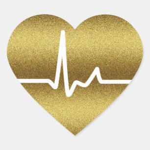Golden Glitter Heart Beats Sticker