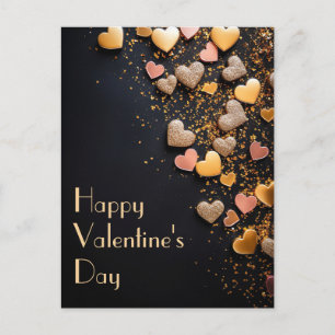 Golden glitter hearts on black ground Valentine's Postcard