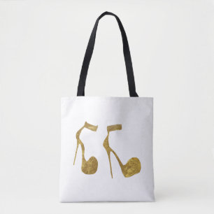Golden Glitter High Heel Shoes Tote Bag