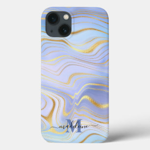 Golden Glitter Iridescent Marble Agate iPhone 13 Case