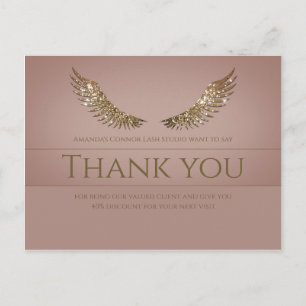 Golden Glitter Lash Wings Thank You Rose Discount Postcard