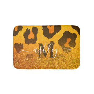 Golden Glitter Leopard Print Bath Mat