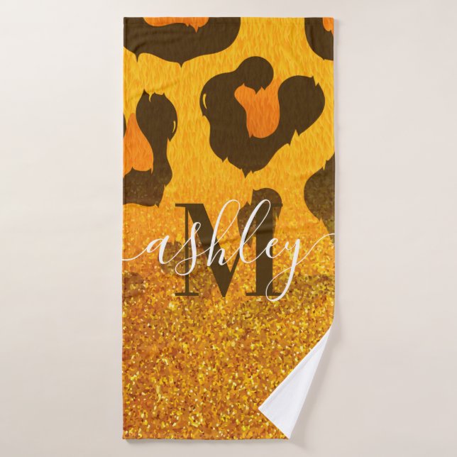Golden Glitter Leopard Print Bath Towel (Bath Towel)