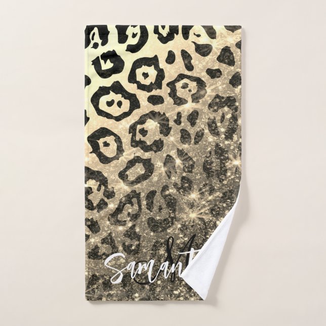 Golden Glitter Leopard Print Bath Towel Set (Hand Towel)