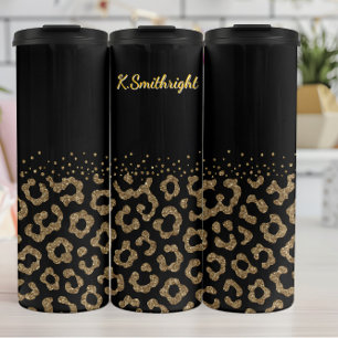 Golden Glitter Leopard Print Border Thermal Tumbler